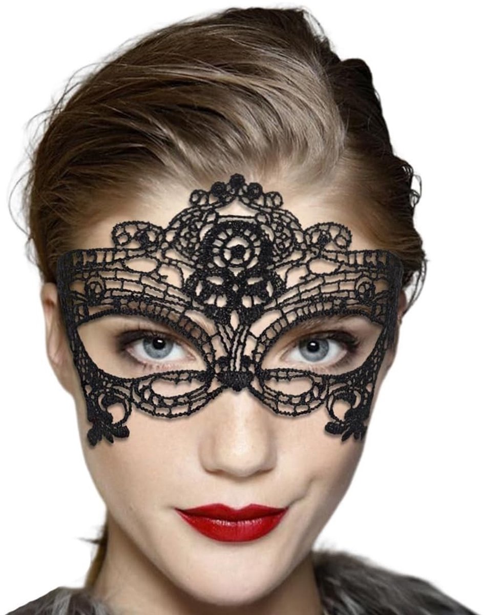 Solidchoice - Zwart Kanten Oogmasker voor Halloween en Carnavalsfeest