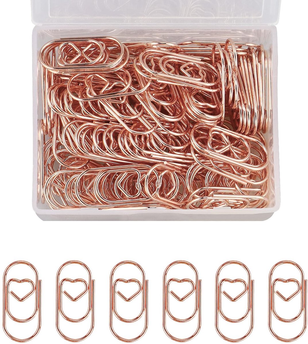 Solidchoice - 130 Stuks Hartvormige Paperclips in Roségoud met Transparante Doos
