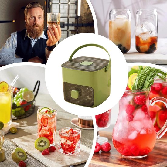 IJsblokjesmachine - Pers-ijsblokjesmachine - IJscontainers - IJsblokjescontainers - Herbruikbaar - Voor cocktails/koffie en sappen - 48 ijsblokjes - Groen — afbeelding 3