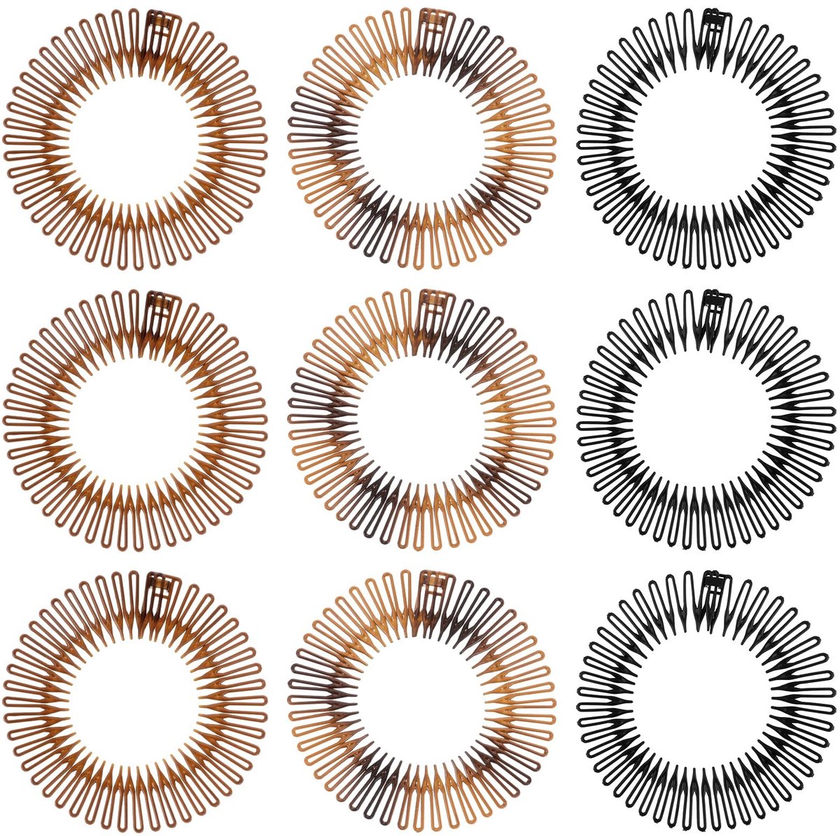 Solidchoice - 9 Stuks Ronde Stretch Haarkammen en Hoofdbanden Set - Flexibele Haaraccessoires voor Vrouwen