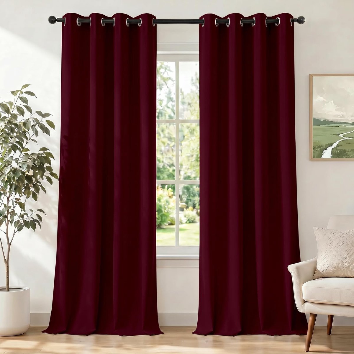 Gordijnen Kant En Klaar Set Van 2, 117x137cm, Gordijnen Verduisterend Met Ringen, Thermische Gordijn, Verduisteringsgordijn, Thermogordijnen, Deurgordijn Voor Slaapkamer Woonkamer, Bourgondisch