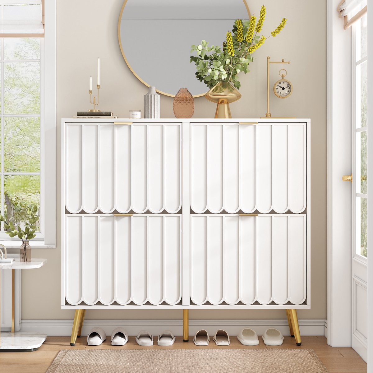 VVBV Schoenenkast 100x24x91.2 cm - Smal Ontwerp, Opbergruimte, Met Lades, Ruimtebesparend - Wit, Spaanplaat