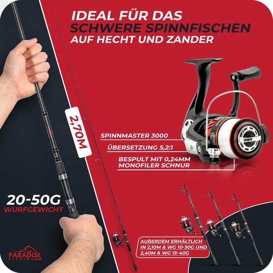 Hengelset voor spinvissen, 2,1 m/2,4 m/2,7 m, telescopische hengel met rol, aas, visaccessoires en hengeltas, hengelset, visset compleet — afbeelding 5
