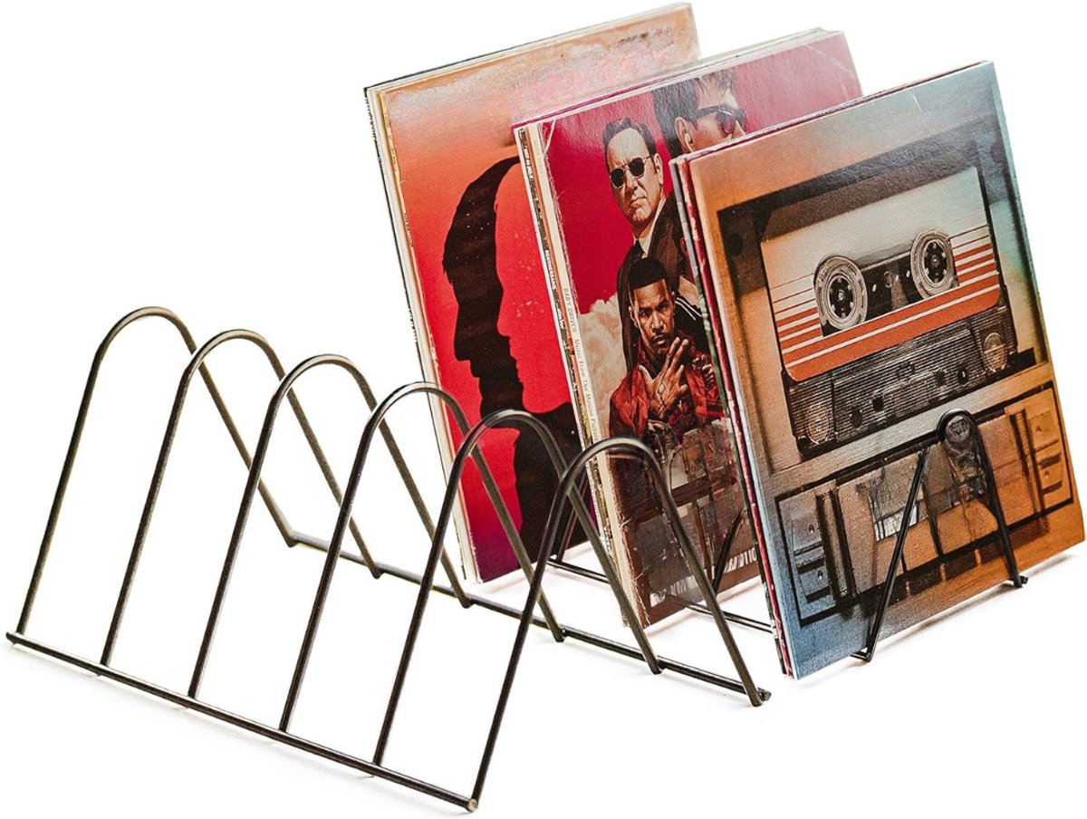 QUOVO® lp opbergsysteem Platenstandaard Opslag voor 75 LP's Matt Zwart Metal Tijdschriften Boeken Shelf lp opbergsysteem - Zwart - 14cm x 31cm x 18cm