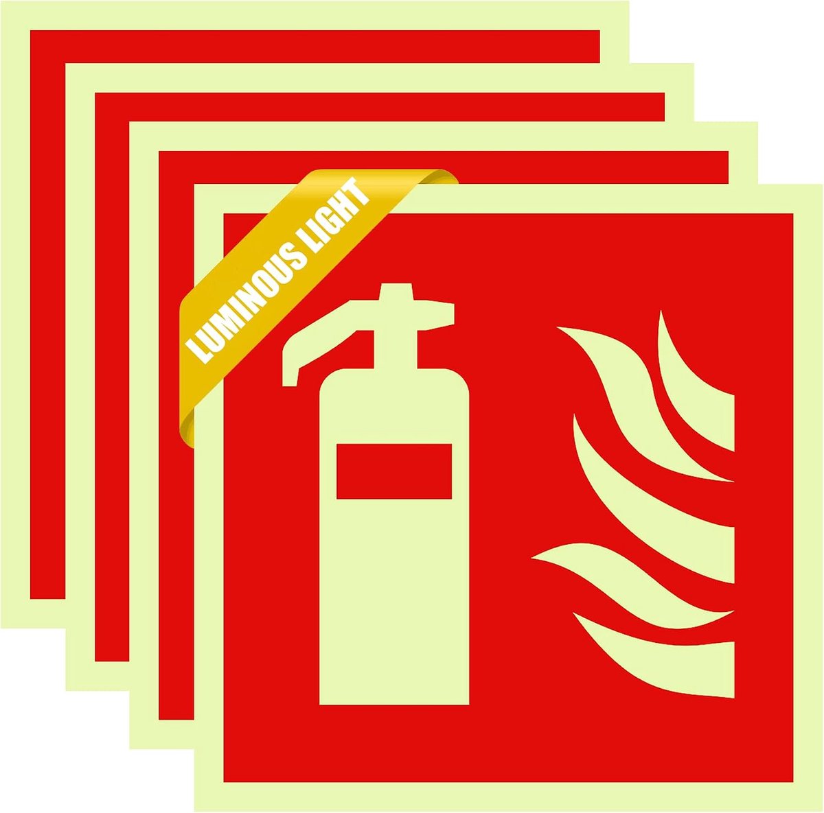 Pack of 4 Fire Extinguisher Signs, PVC, Light Up Self-Adhesive Fire Extinguisher Stickers, 150 x 150 mm, ISO for - ShopVlot
