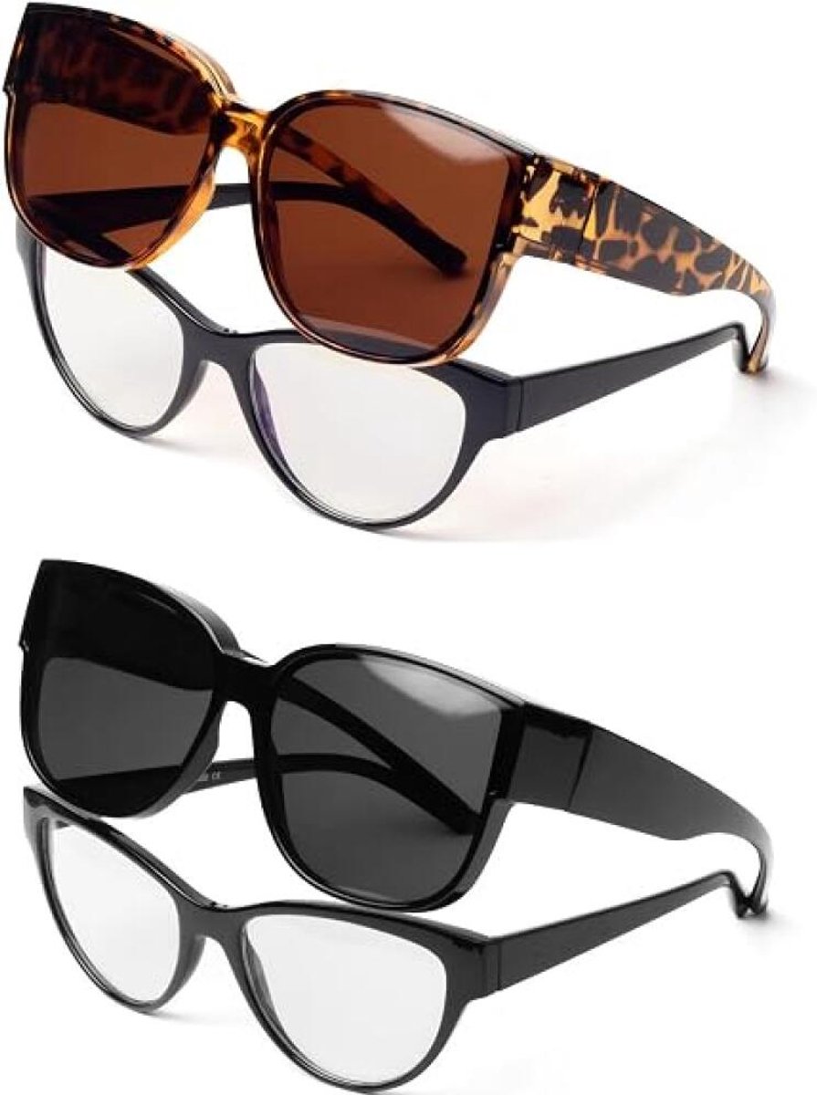 2 Stuks Gepolariseerde Overzet Zonnebril - Overzetzonnebrillen - Overzet Zonnebril - 2-in-1 zonnebril - Hardloopbril - UV400-bescherming - Voor heren en dames - Trendy Vierkant Montuur - Voor Fietsen, Hardlopen, Fietsen, Skateboarden, Skiën