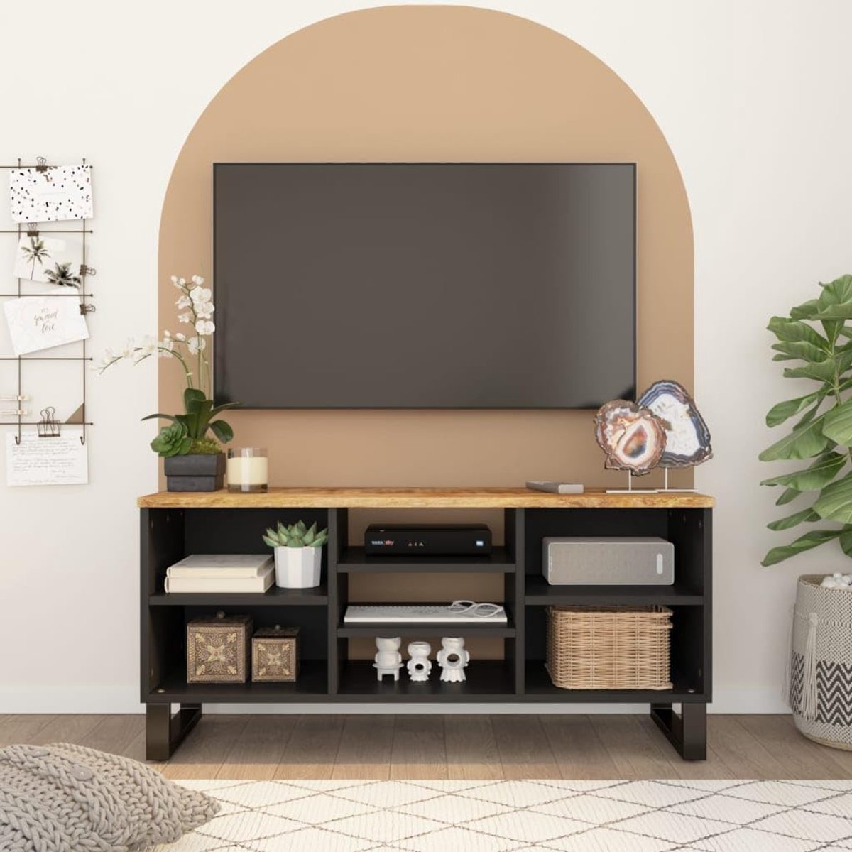 Generic Solid Acacia Wood TV Cabinet Sufficient Storage Space Stable Feet Display Function TV Cabinet 100x33x46 Cm - ShopVlot