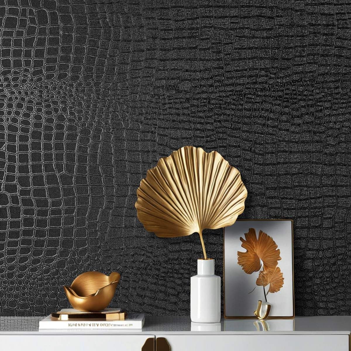 Arthome Black Crocodile Peel and Stick Wallpaper, Charcoal Black Alligator Textured Contact Paper, Self Adhesive - ShopVlot
