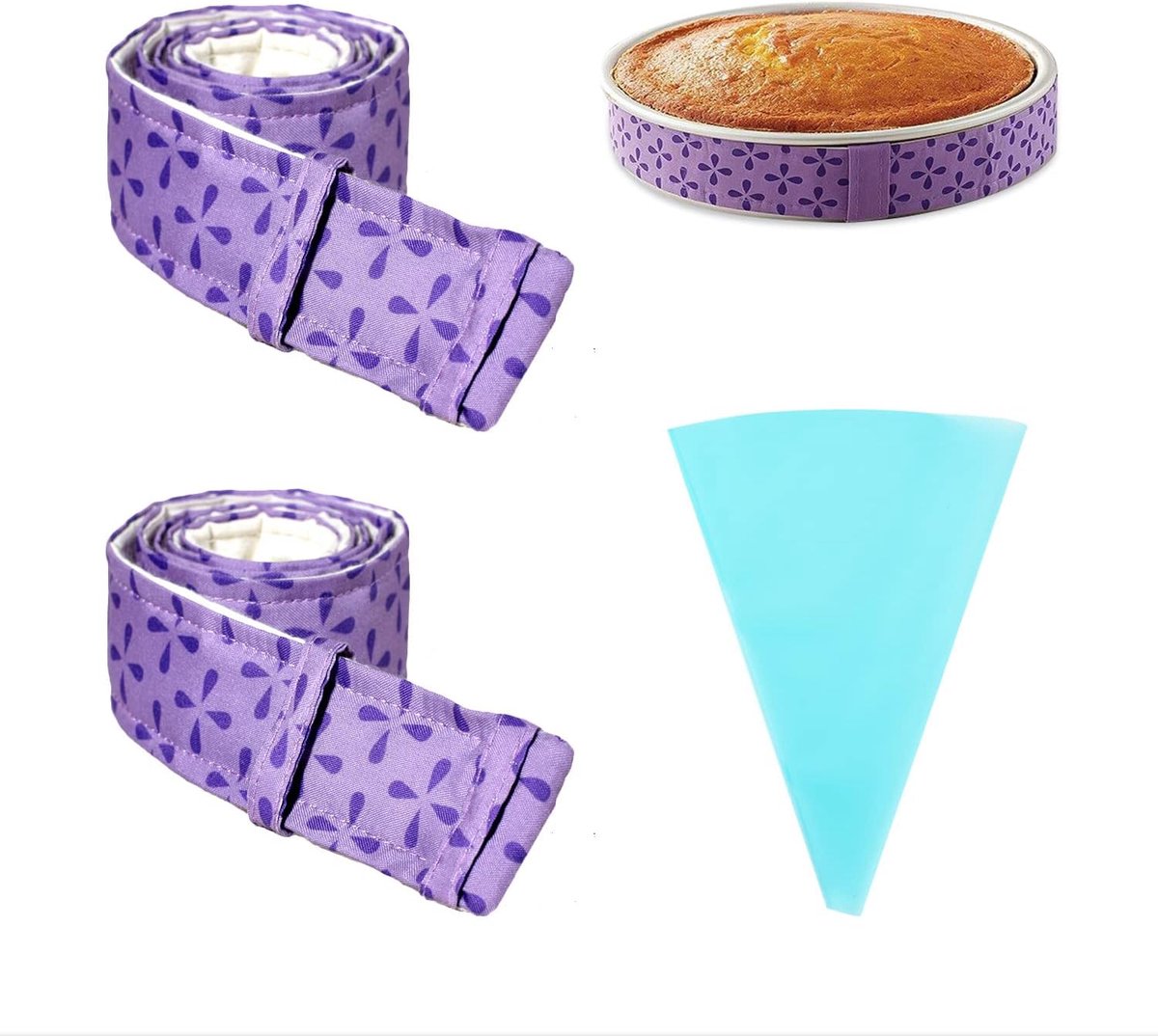 2 Pieces Adjustable Cake Strips and Absorbent Cotton Tray Protection Belt with 1 Cake Spray Bag - ShopVlot