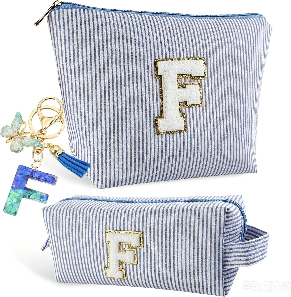 Personalized Bag Toiletry Bag and Keychain for Girls with Initial, Personalized Gifts for Moms, Girlfriends and - ShopVlot