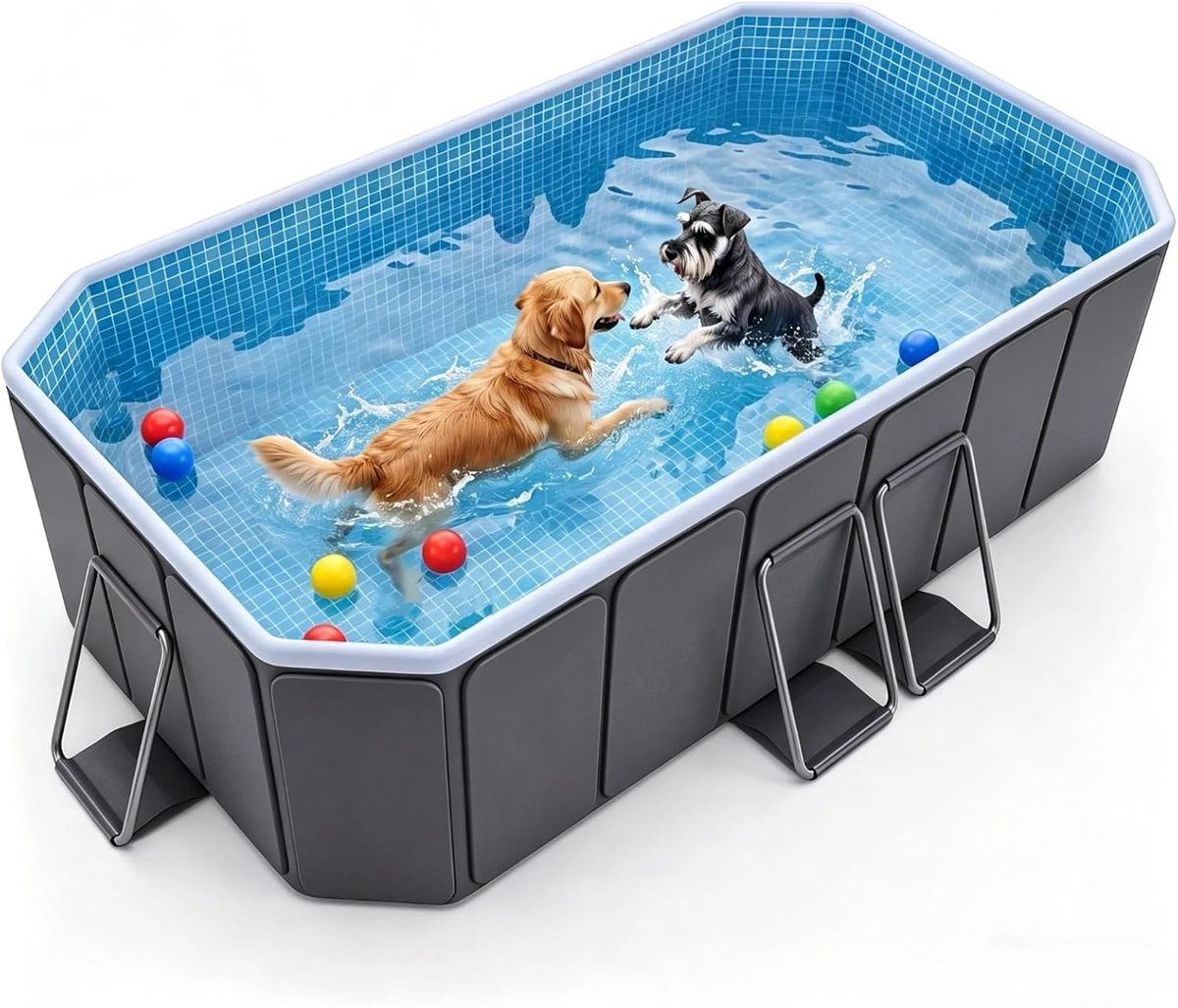 Large Dog Pool for Large Dogs, Outdoor Size 200 x 135 x 50 cm, Collapsible, Steel Frame, Non-Inflatable Pet Pool, Easy - ShopVlot