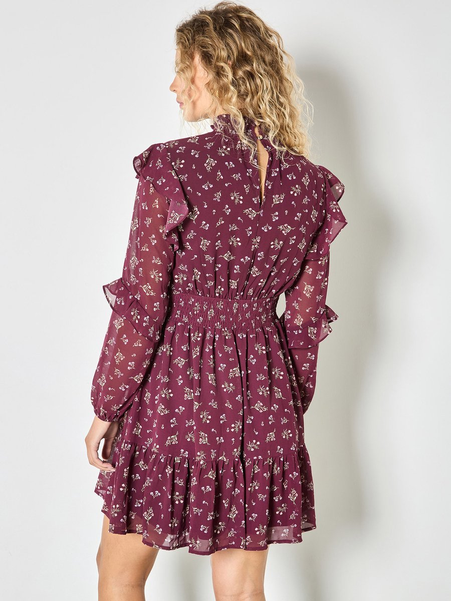 Mini-jurk met laagjes van chiffon met kleine bloemenprint
