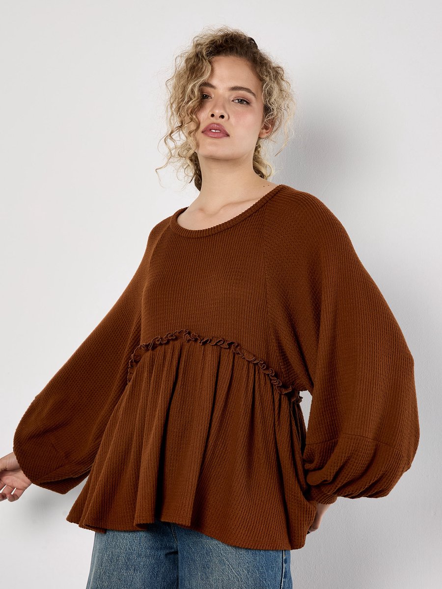 Oversized babydoll-top van wafelstructuur