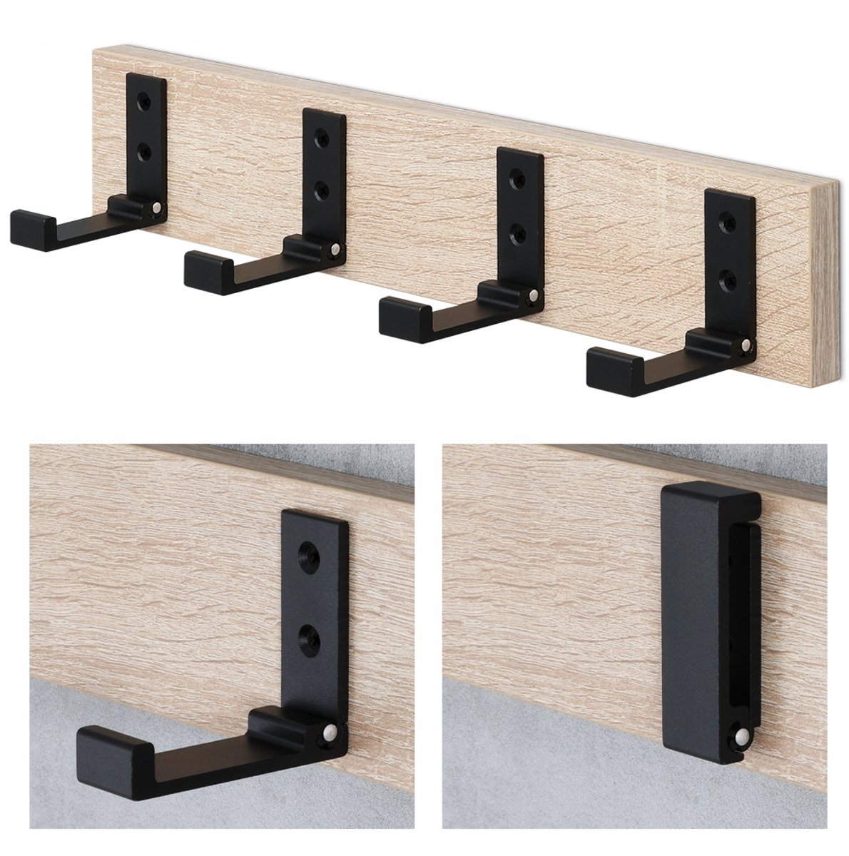 Merkloos Wandkapstok met 4 Opvouwbare Haken - Dressoir Houtlook