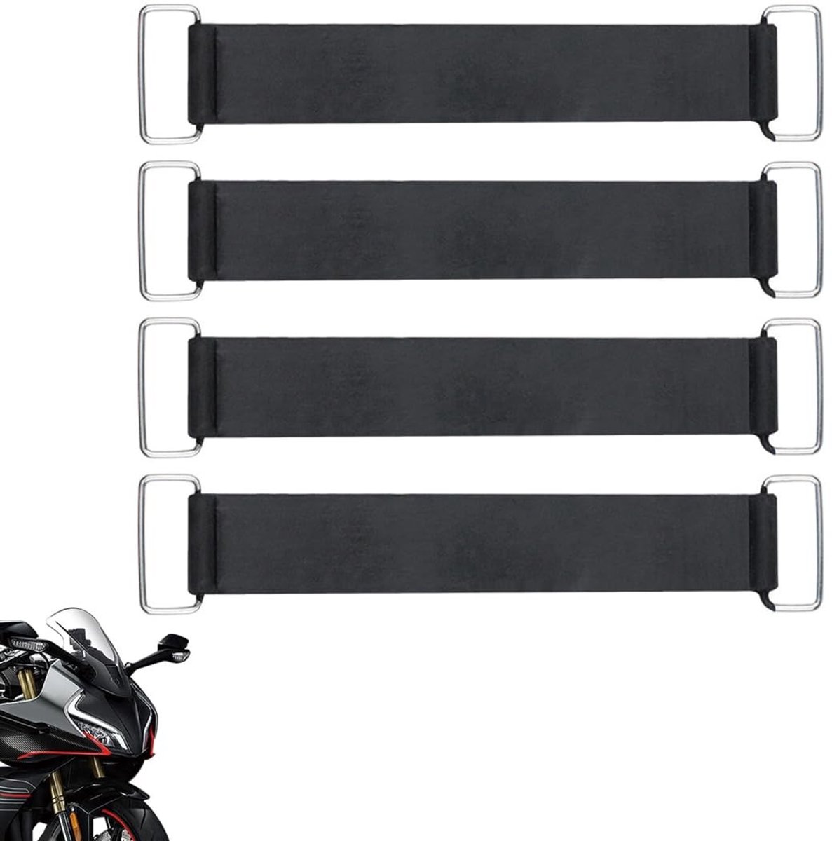 Solidchoice - Set van 4 Sterke Batterij Elastische Straps voor Motoren - Zwart