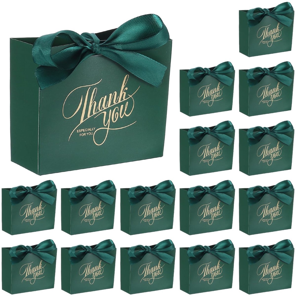 Solidchoice - Set van 36 Geschenkzakken met Donkergroene Ribbons voor Diverse Gelegenheden