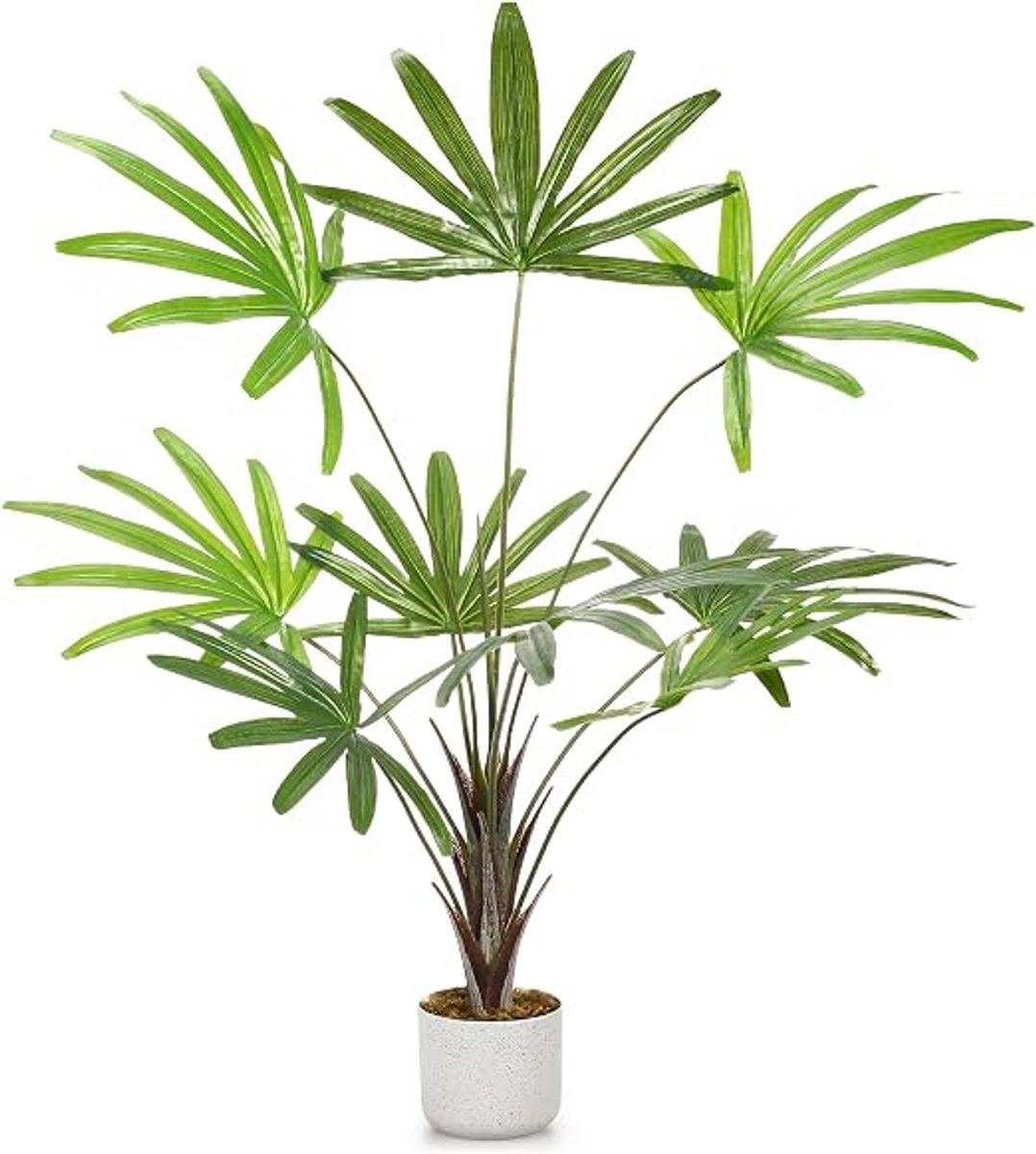 HOERFURIY - Kunst Tropische Vingerpalm - 100cm, PEVA bladeren, flexibele steel inclusief pot voor binnen en overdekt buiten
