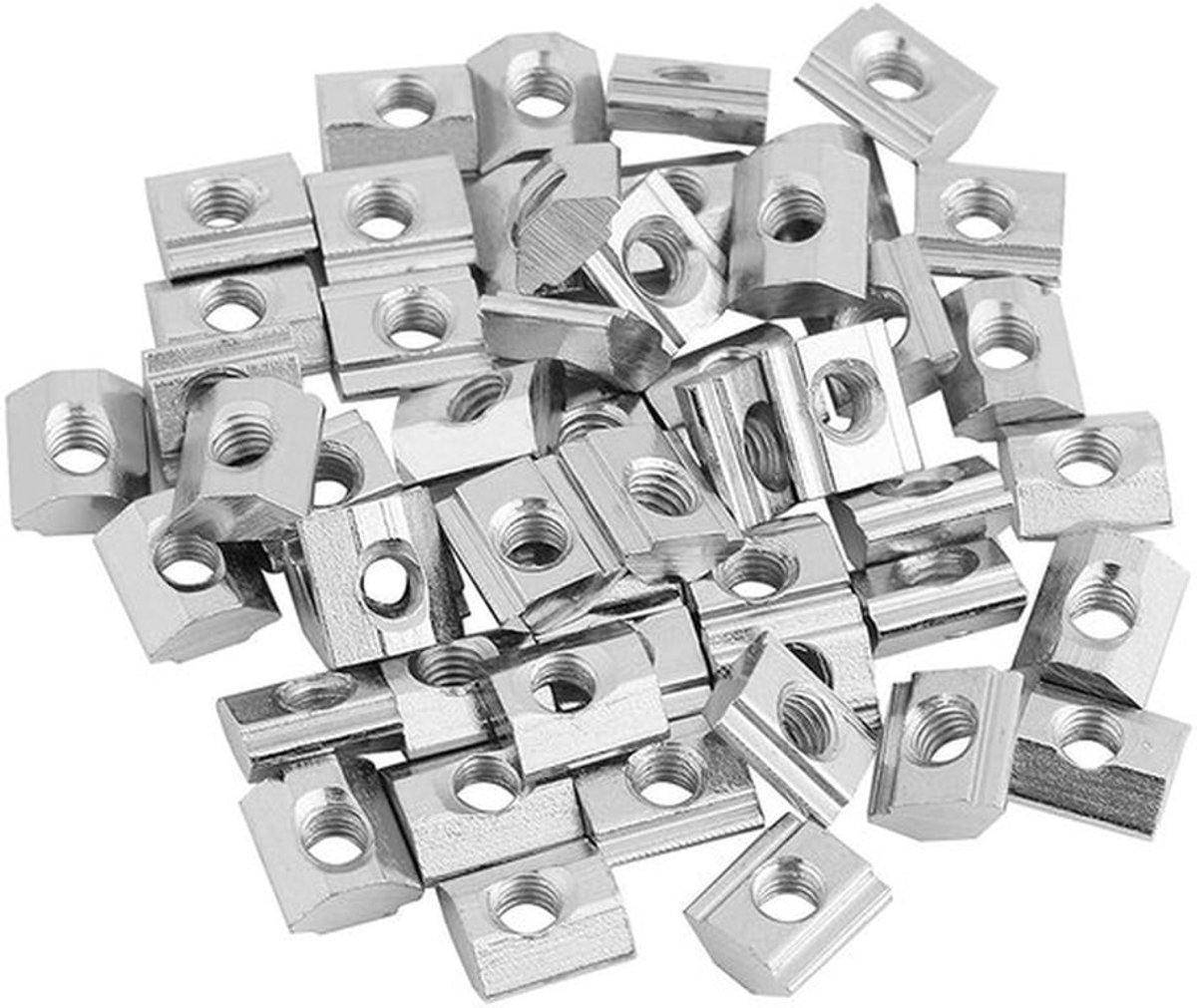 T-nuts voor aluminium profielen - 50 stuks, schuiftype, M4/M5/M6, carbon staal, geschikt voor EU 20/30 systemen