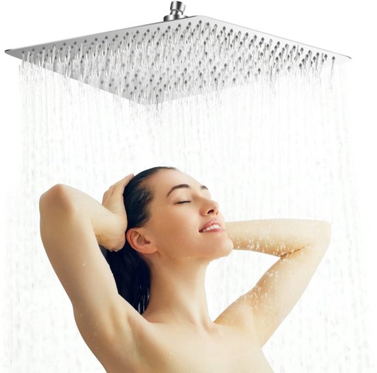 Ultradunne regendouchekop 40 x 40 cm vierkant - inbouw roestvrij staal - regenwaterval regendouche - 342 anti-kalksproeiers .