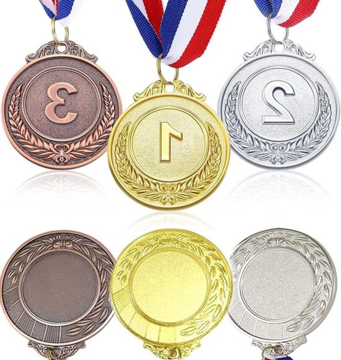 6 Stuks Medailles met Halsband, Olympische Stijl, Goud/Zilver/Bronze, Winnaars Medailles voor Sportevenementen, Kinderfeestjes en Voetbalwedstrijden