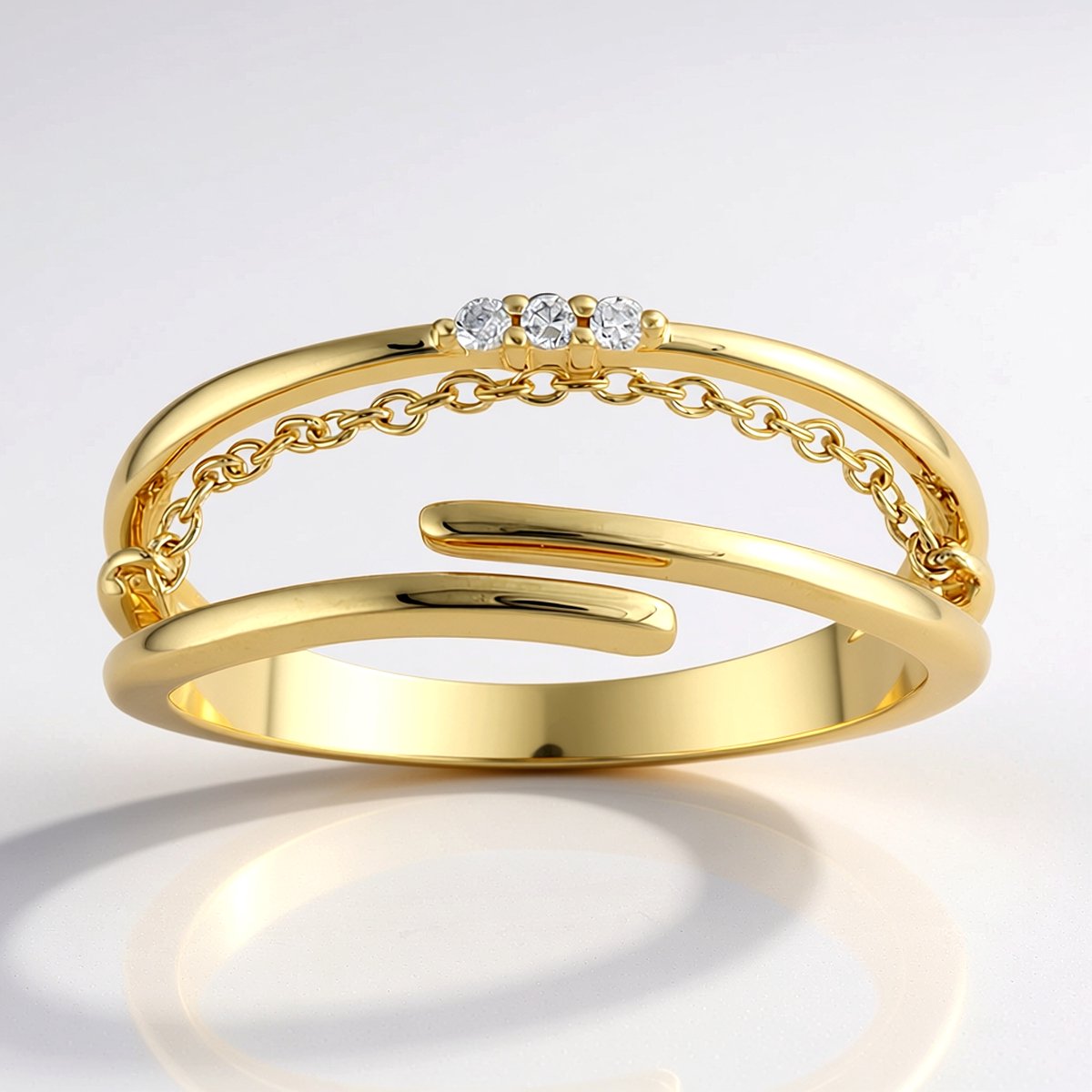 Cavill - 375 Geelgouden Ring - 3 I2 H Afrikaanse Diamanten 0,026 ct - Open Modern Design - Elegante Gouden Ring Dames