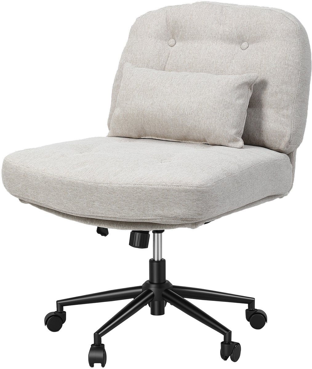 HomeMiYN Draaibare Fauteuil , Verstelbare Lounge Stoel met Rugleuning, 360° Bureaustoel met Wielen, Stoffen Relaxstoel voor Woonkamer Kantoor Slaapkamer