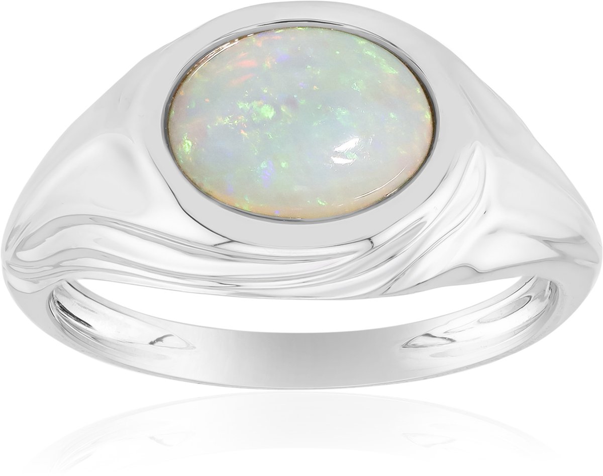 Cavill - Zilveren ring met Australische ovale opaal 0,96 ct - 925 Sterling Zilver met Platina - Elegante bezel zetting - Tijdloze dames sieraden