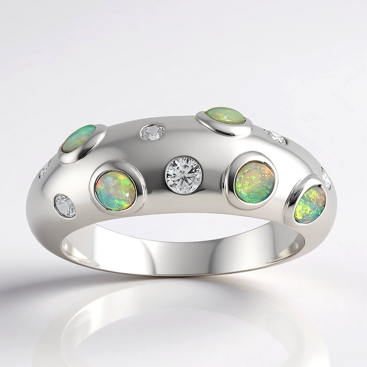Cavill - Zilveren ring - 925 Sterling Zilver Geplatineerd - Australische Cabochon Opalen & Cambodjaanse Zirkonia - Elegante Damesring