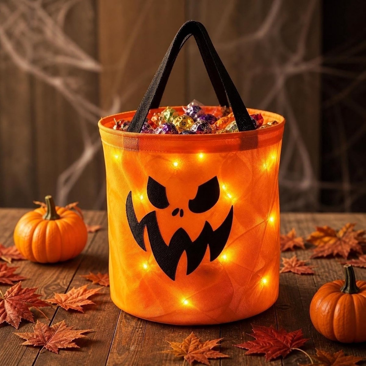 Ulisem - Halloween Pompoen Emmer – Lichtgevende Jack O' Lantern Snoepmand met Handvat – Herbruikbare Trick or Treat Mand voor Halloween Feest, Snoepjes & Cadeautjes A