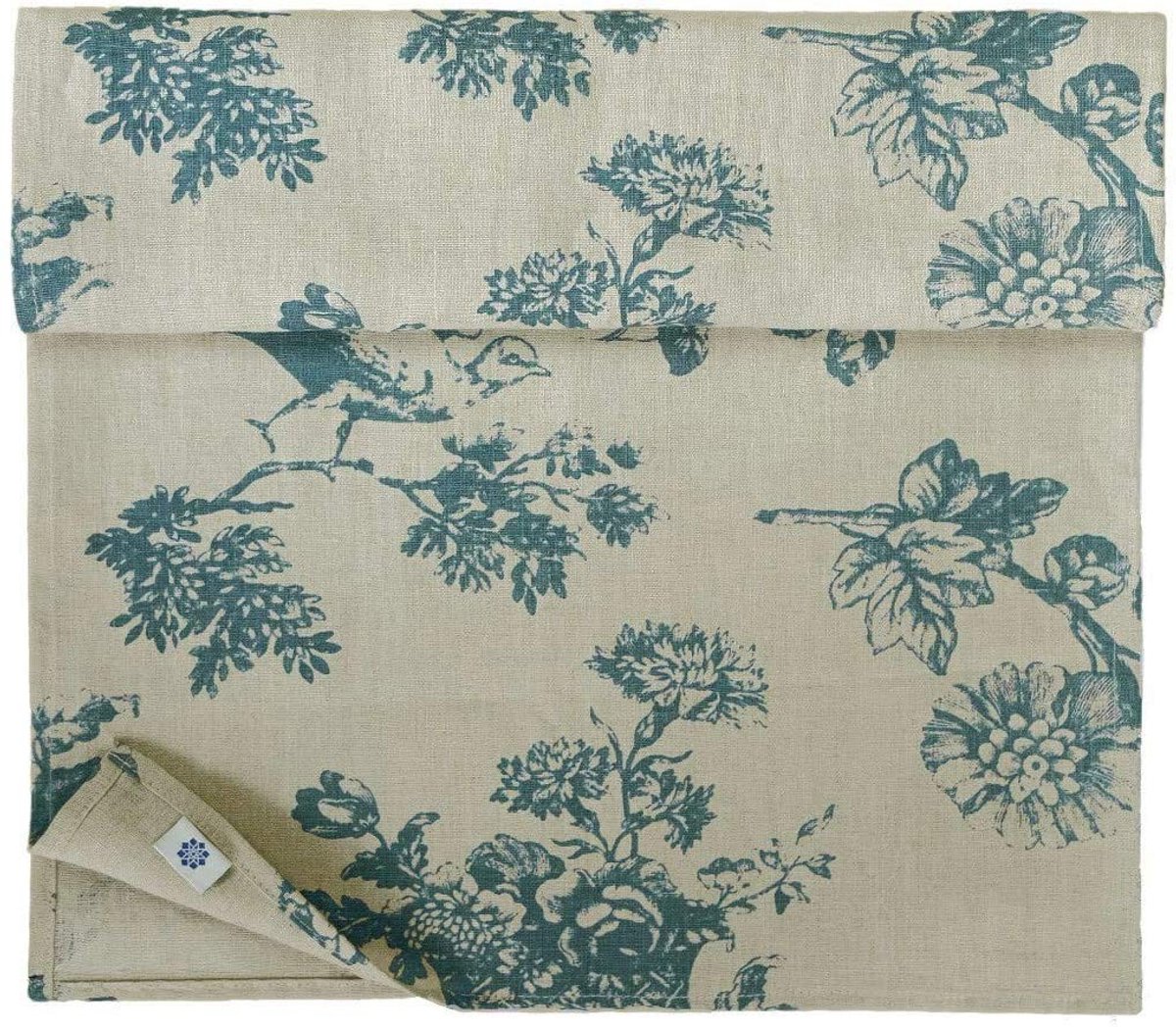 Solidchoice - Hoogwaardige Linnen & Katoen Tafel Runner - Vintage Floral Beige Blauw 40x180cm