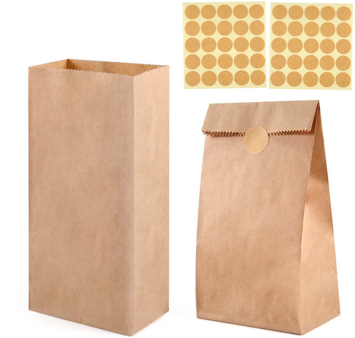 Solidchoice - 50 Stuks Bruine Kraftpapieren Geschenkzakken met Stickers