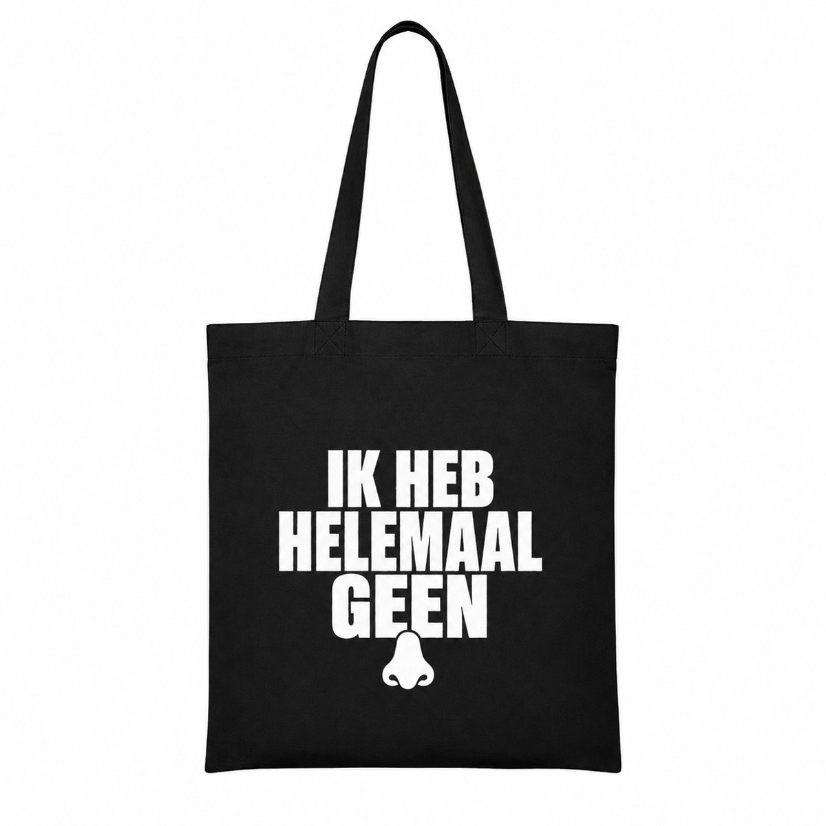 Festival Tote Bag – Ik Heb Helemaal Geen Neus – Zwarte Shopper met Grappige Tekst – Festival Tas – Uitgaan – Nederlandse Humor – Cadeau