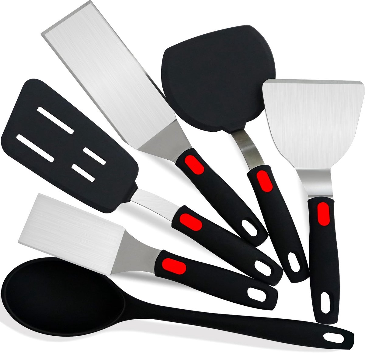 6-delig set met spatels en pannenlenders van roestvrij staal en silicone