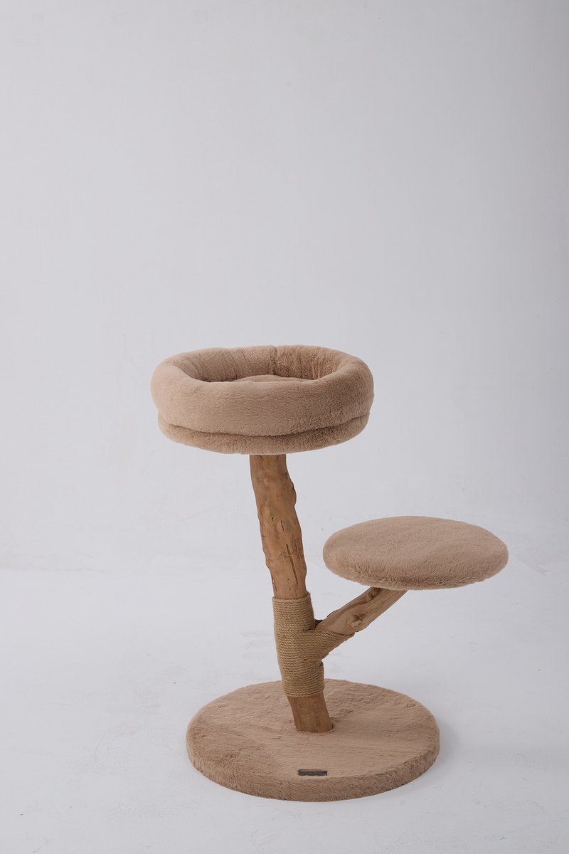Jake and Jacky Krabpaal voor Katten Hout - Pluche Stof - Jute - Kaki/Creme - 50x50x75cm