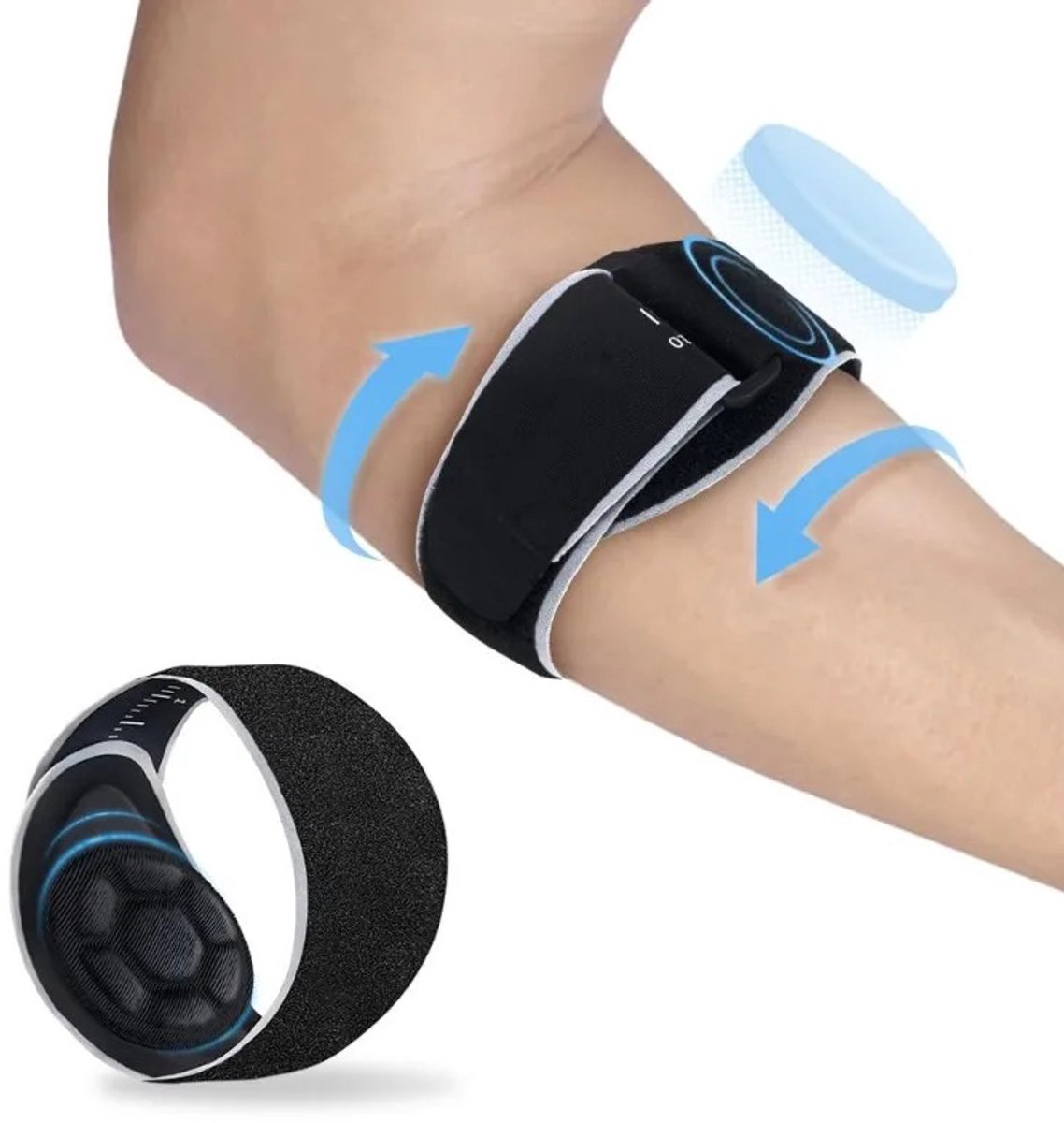 Elleboogbrace voor peesontsteking en epicondylitis – Tennisarmbrace voor pijnverlichting, verstelbare band met voering – Elleboogbrace voor dames en heren (golf, sport, fitness) – Verstelbare elleboogbrace met compressiekussen