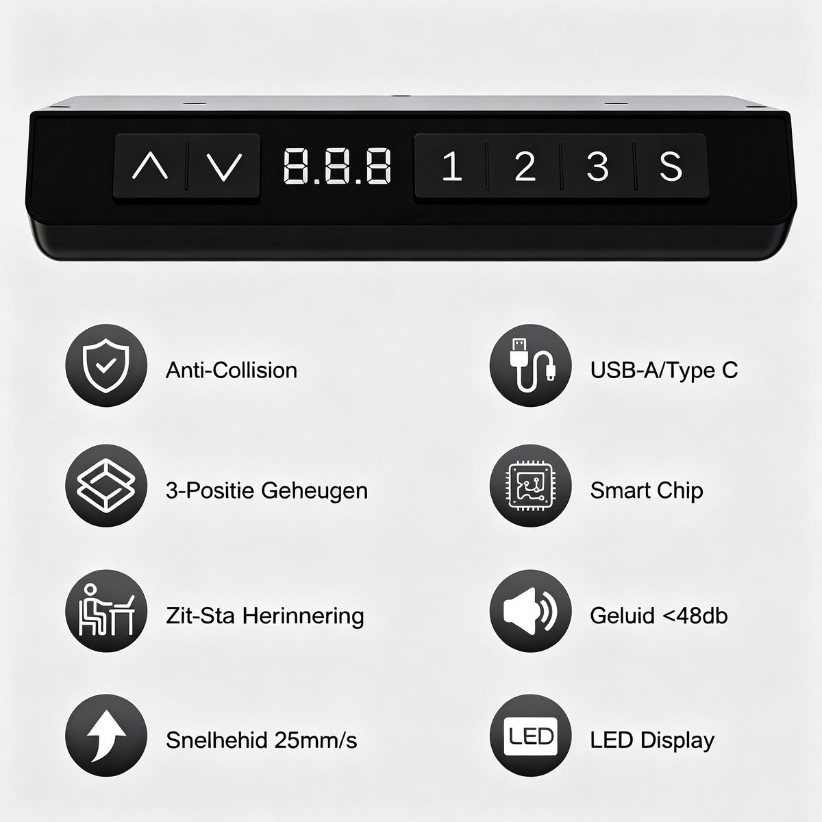 HOMAVO Elektrisch Zit-Sta bureau 80 x 180 cm - In Hoogte Verstelbaar - Geheugenfunctie - Antibotsingssysteem - USB-A/USB-C – Houtkleur thumbnail 3