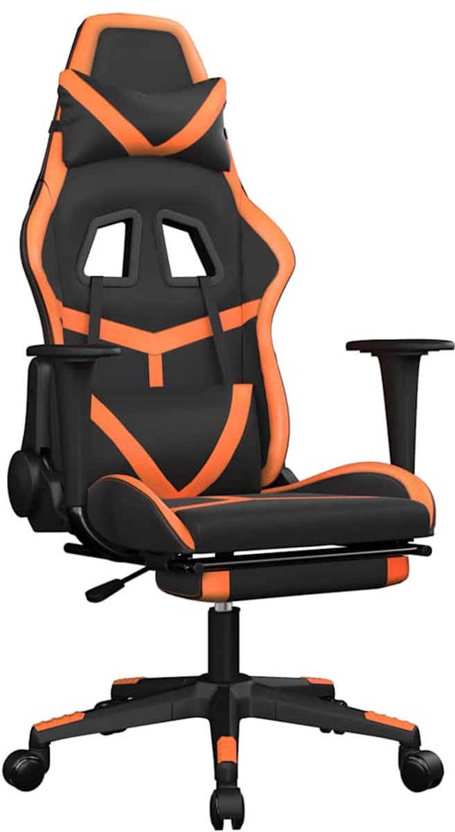 vidaXL Massage - gamestoel - met - voetensteun - kunstleer - zwart - en - oranje zwart en oranje