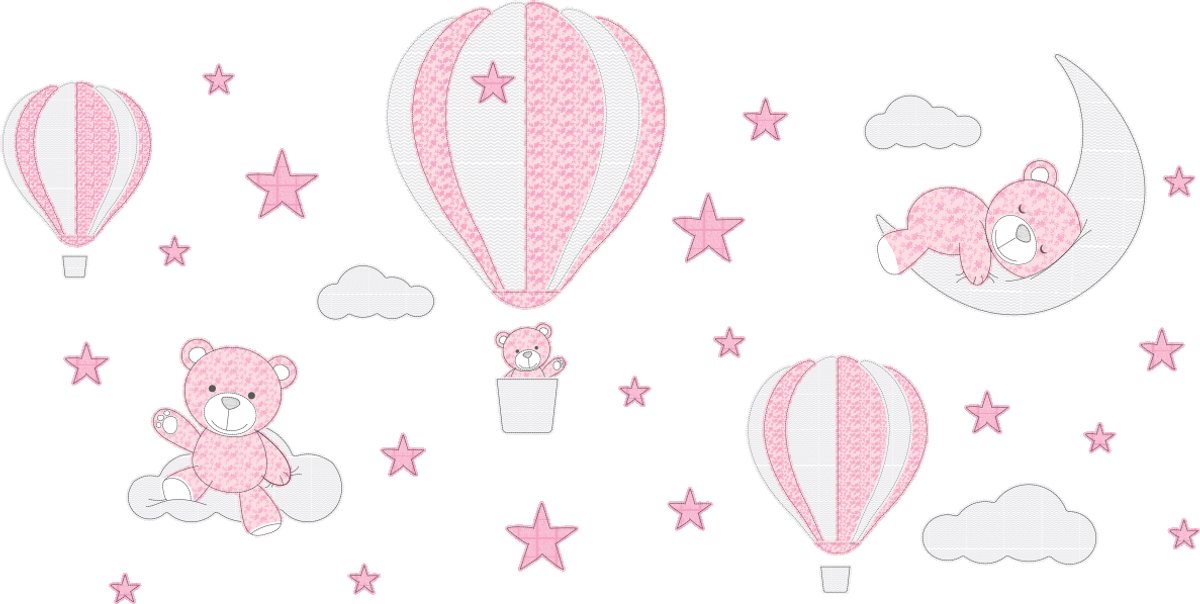Ambiance Sticker Muurstickers - Heteluchtballonnen en teddyberen in de wolken - Zelfklevende stickers - 100x130cm Multi color