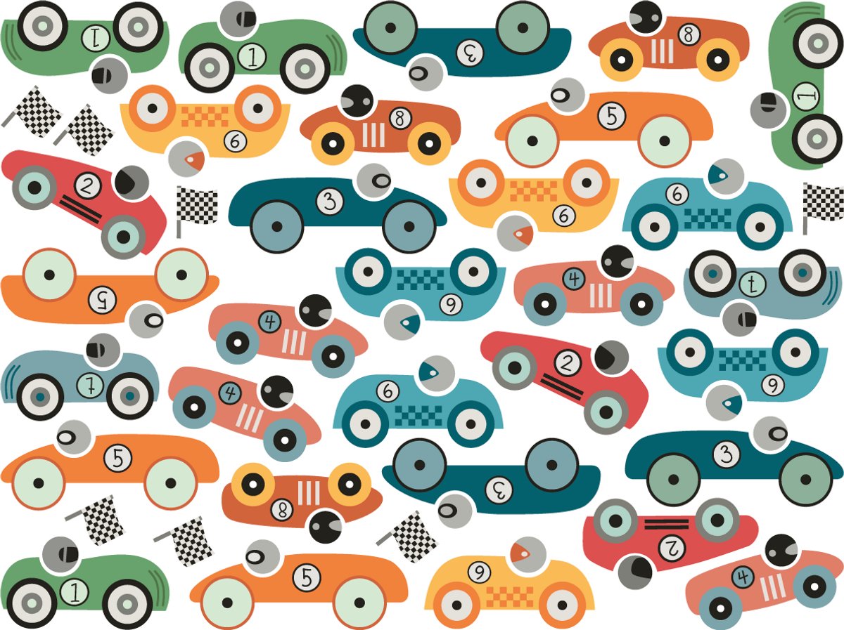 Ambiance Sticker Muurstickers - Raceauto's en vlaggen - Transparante achtergrond - 90x120cm Multi color