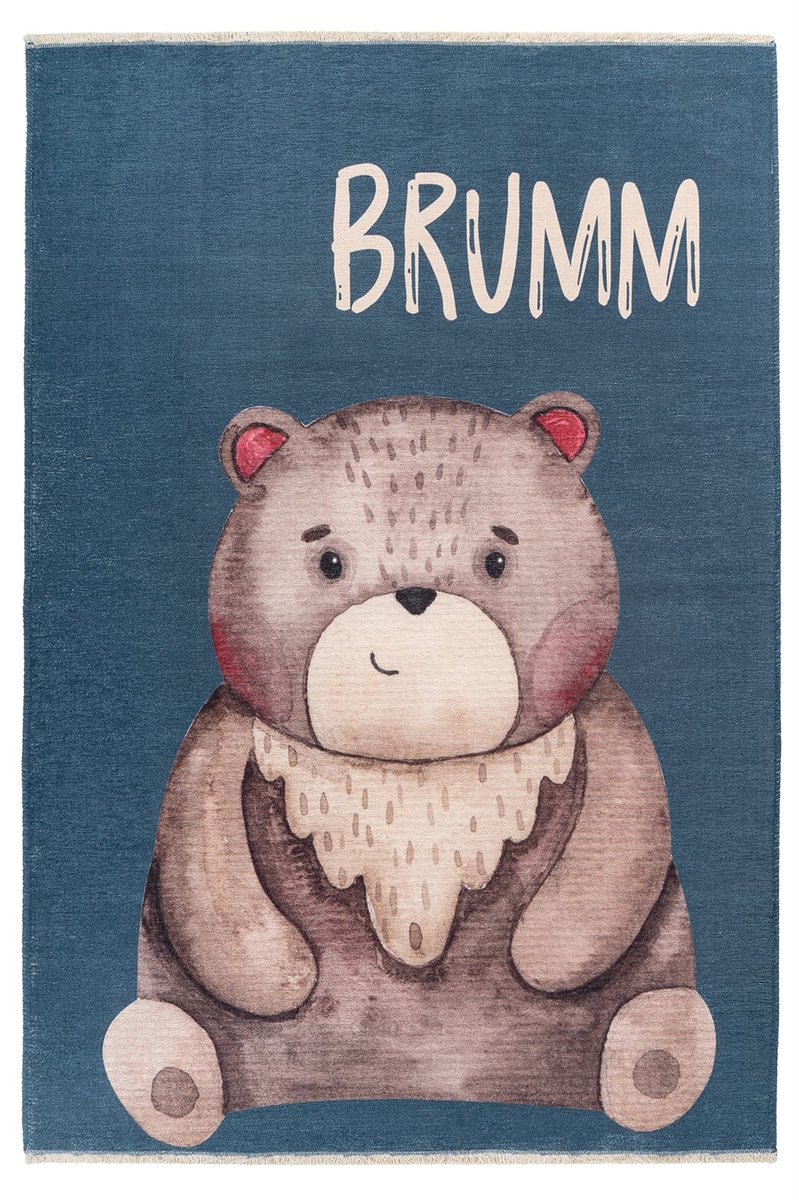 Padiro kindervloerkleed 115 x 170 cm - bont - speels kindermotief - met teddybeermotief - met franjes - van katoen (gerecycled) en polyester