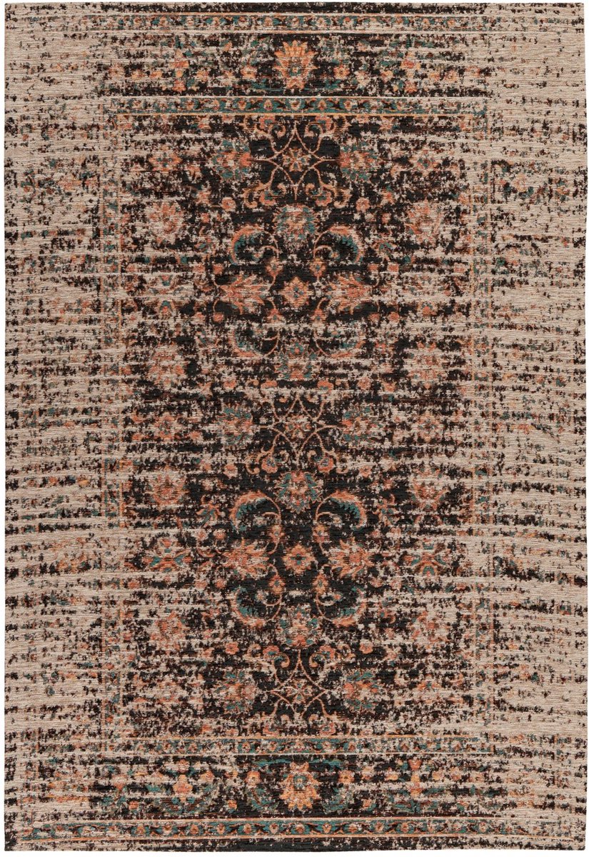 Padiro laagpolig vloerkleed 160 x 230 cm - meerkleurig / rood - oosters vintage patroon - geschikt voor vloerverwarming - van polyester en modacryl en katoen