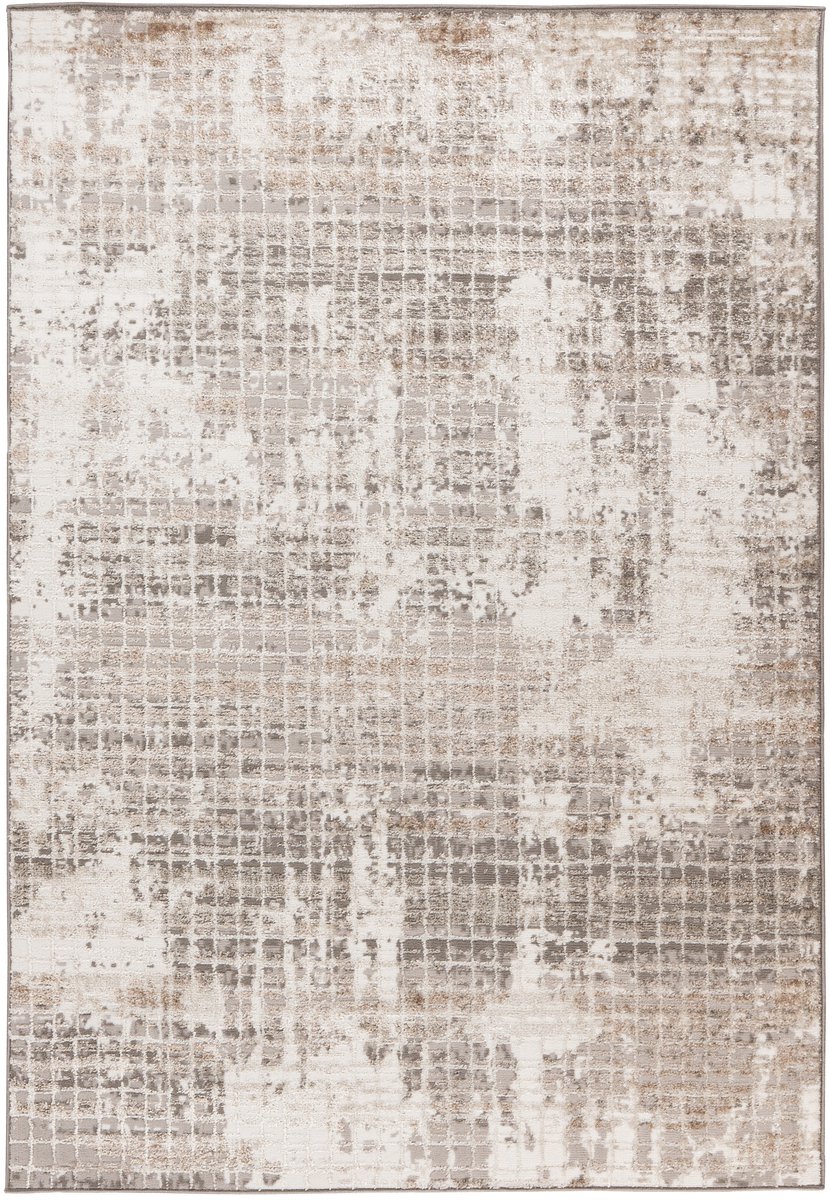 Padiro laagpolig vloerkleed 80 x 150 cm - zilver / beige - modern abstract design - geschikt voor vloerverwarming - van polyester