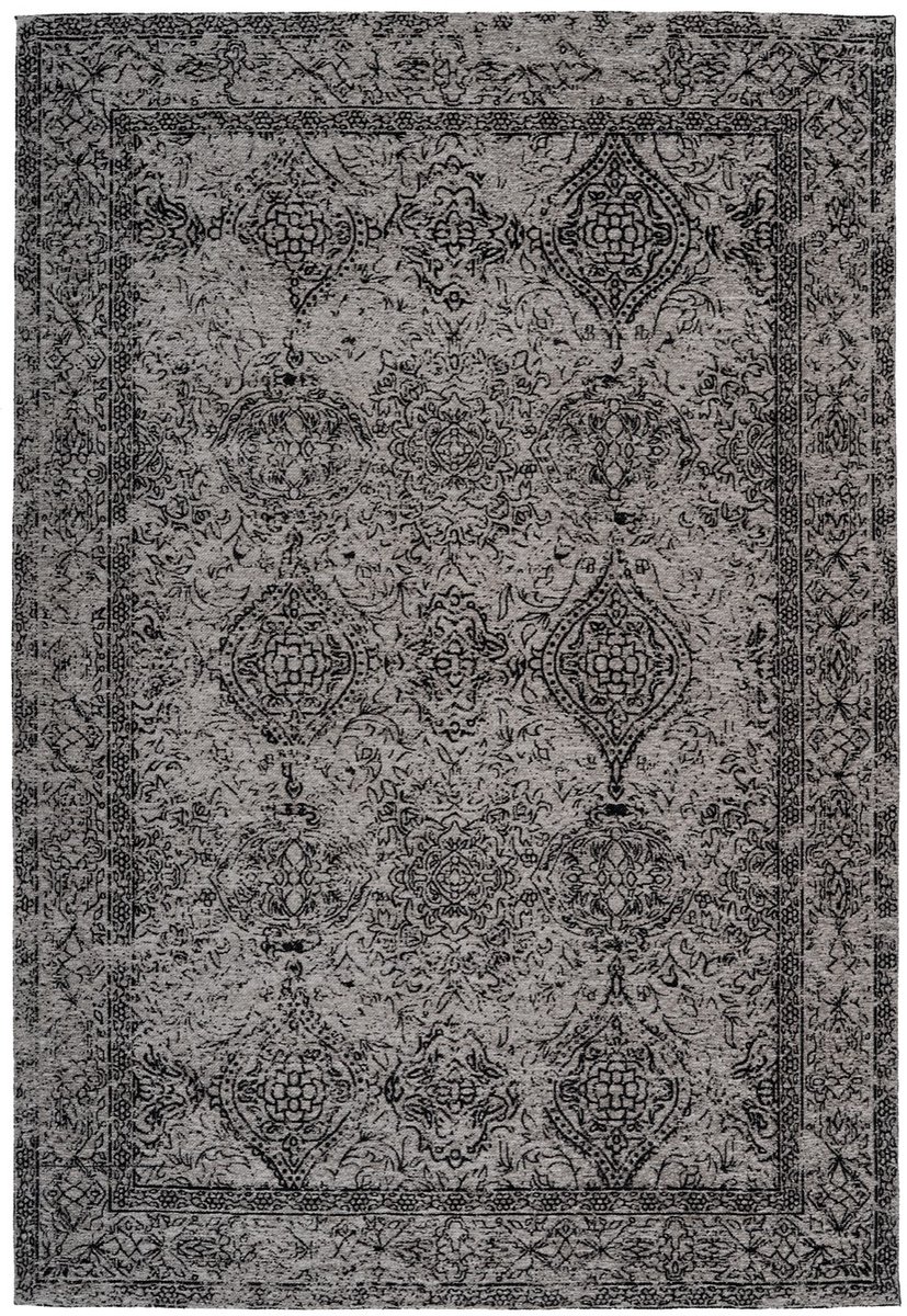 Padiro laagpolig vloerkleed 120 x 170 cm - grijs / zwart - oosters vintage patroon - geschikt voor vloerverwarming - van polyester en katoen