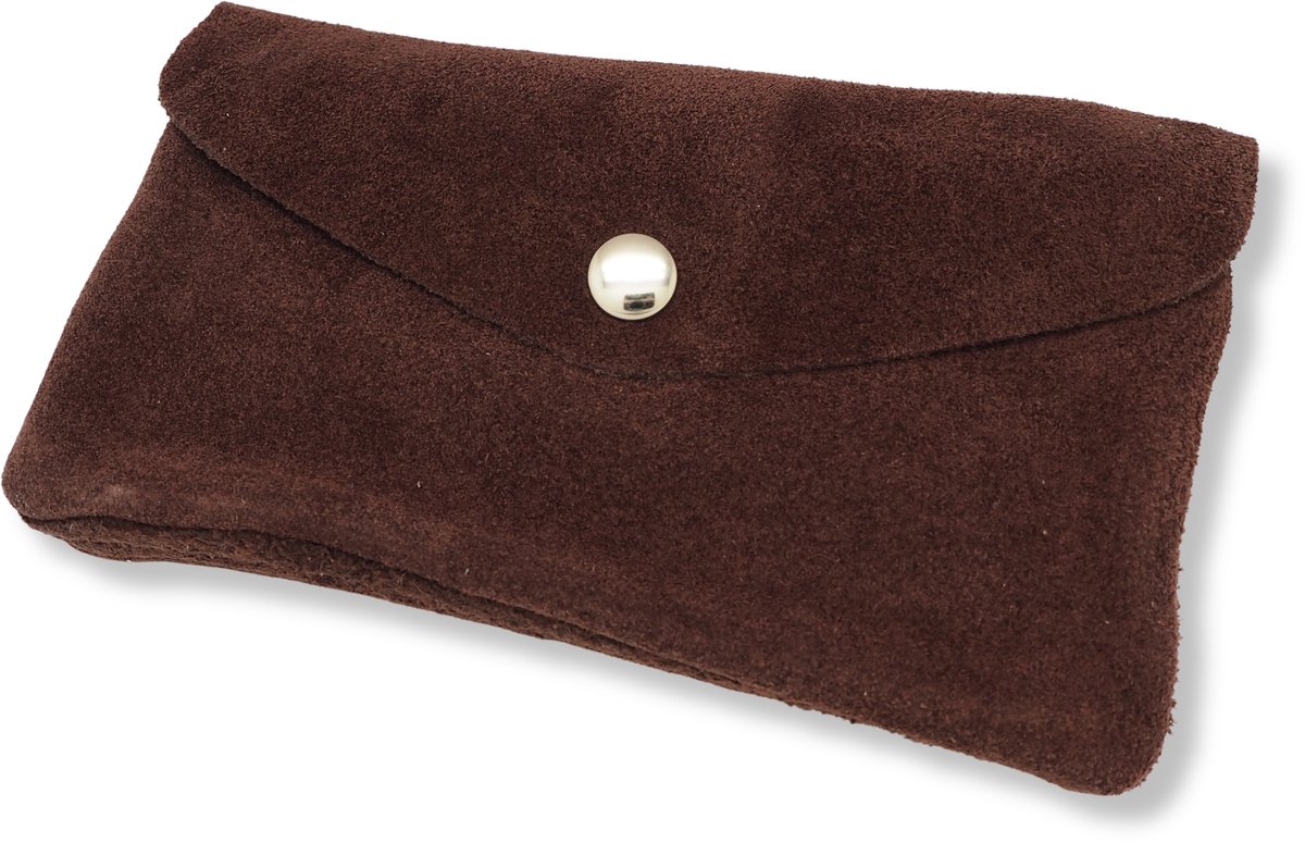Bijoutheek Portemonnee Leer Italiaans Groot Suede Wine Red