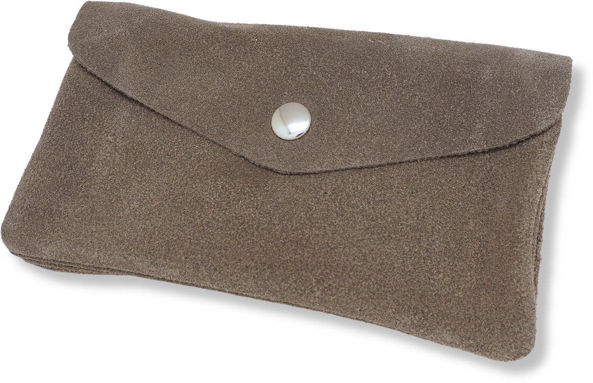 Bijoutheek Portemonnee Leer Italiaans Groot Suede Taupe