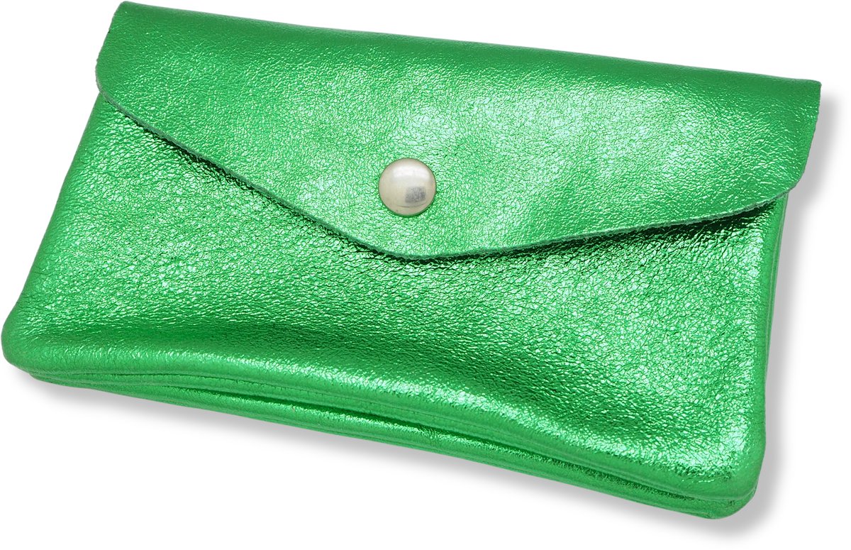 Bijoutheek Portemonnee Leer Italiaans Groot Metallic Groen