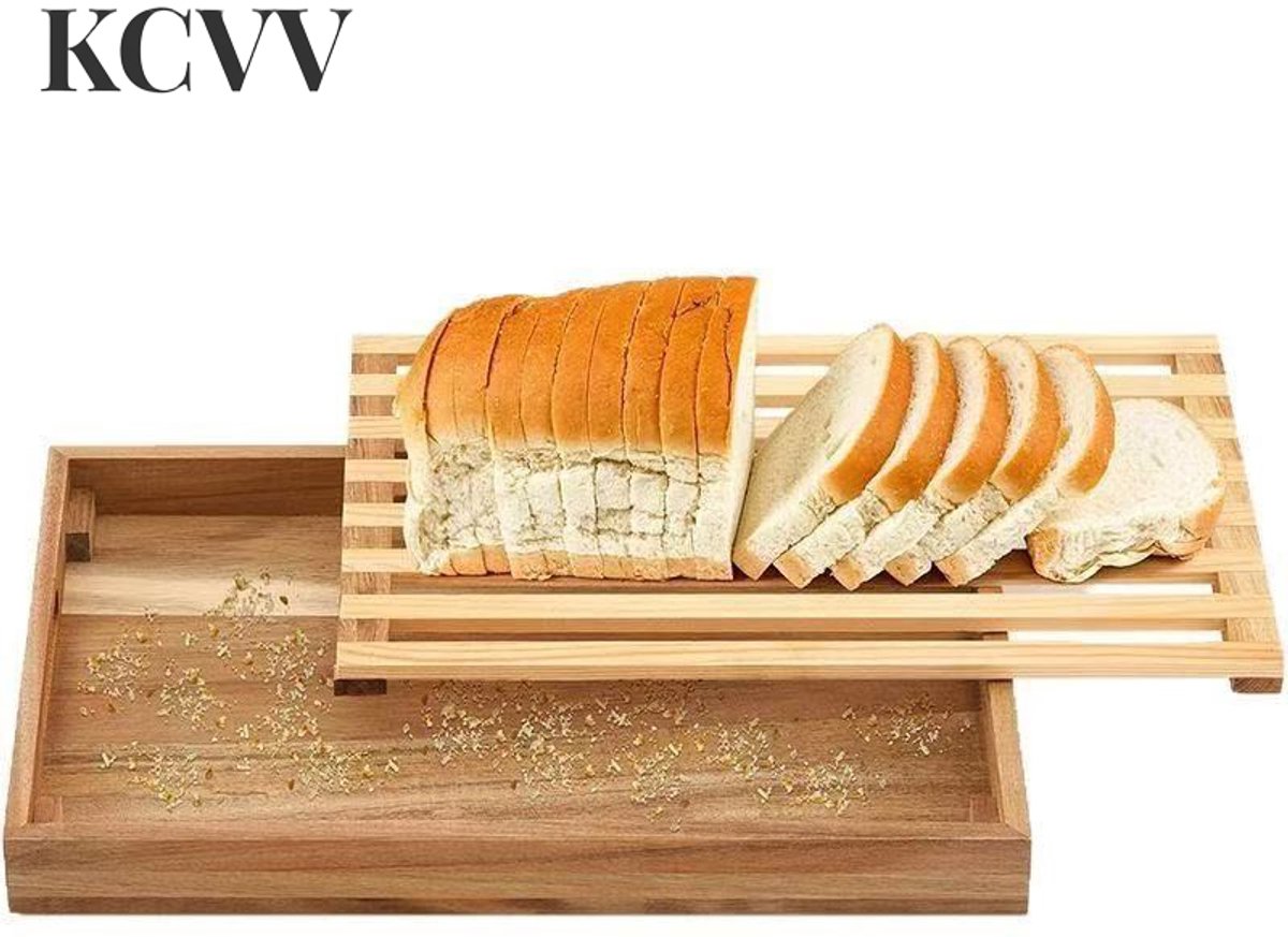 Broodplank met opvangbak-broodplank met opvangbak kruimelbak-Houten broodplankset met kruimellade - rechthoekige broodplank met afneembaar kruimelhandvat - 36,5 x 23 x 4 cm