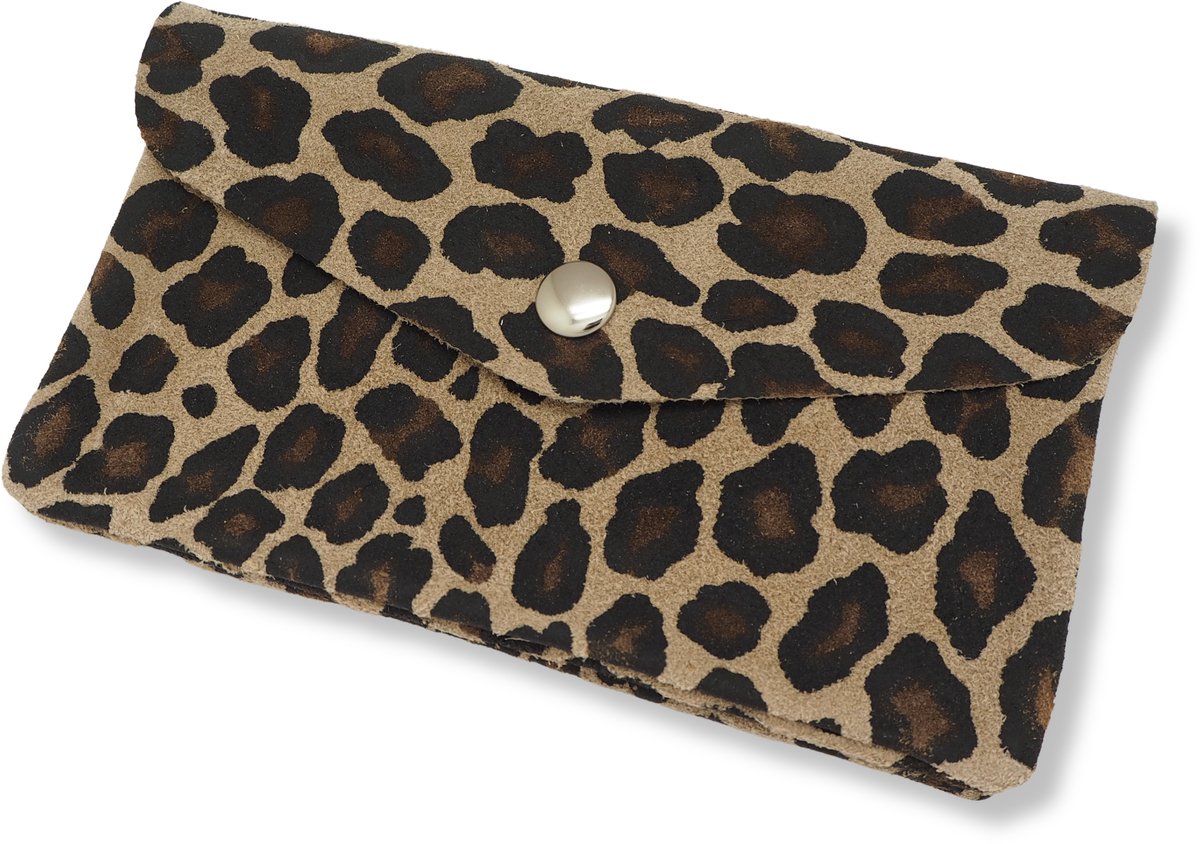 Bijoutheek Portemonnee Leer Italiaans Groot Suede Panter C