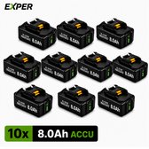 18V Accu geschikt voor Makita - 10 Stuks - Extra Groot 8.0Ah - BL180B - 18V 8.0Ah Batterij - Vervangende Accu - Makita 18V - 8000mAh - LED display - Li-ion Accu - LED Display - Accuboormachine - 18V BL1830B BL1840B BL1850B BL1860B