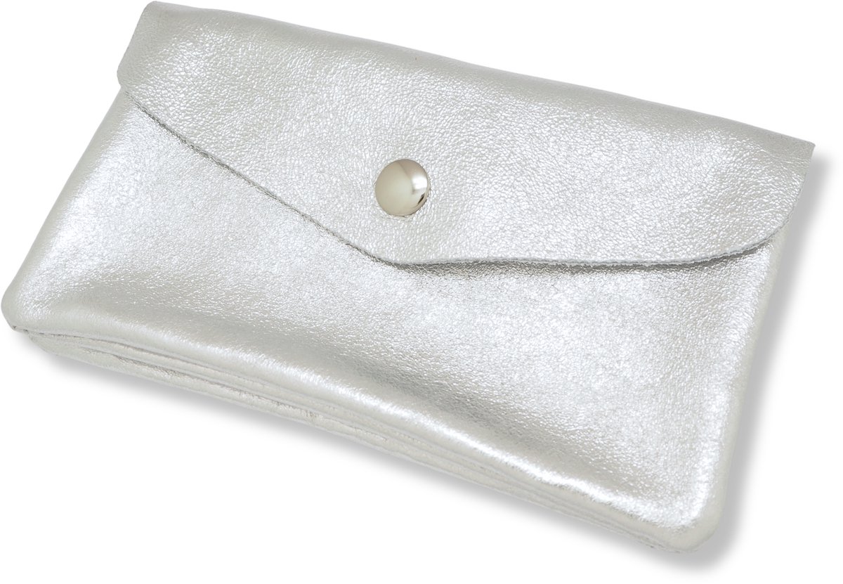 Bijoutheek Portemonnee Leer Italiaans Groot Metallic Licht Zilver